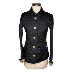 BURBERRY Frankby 18‎ Black Quilted Nova Check Lining Jacket Women's Size XS